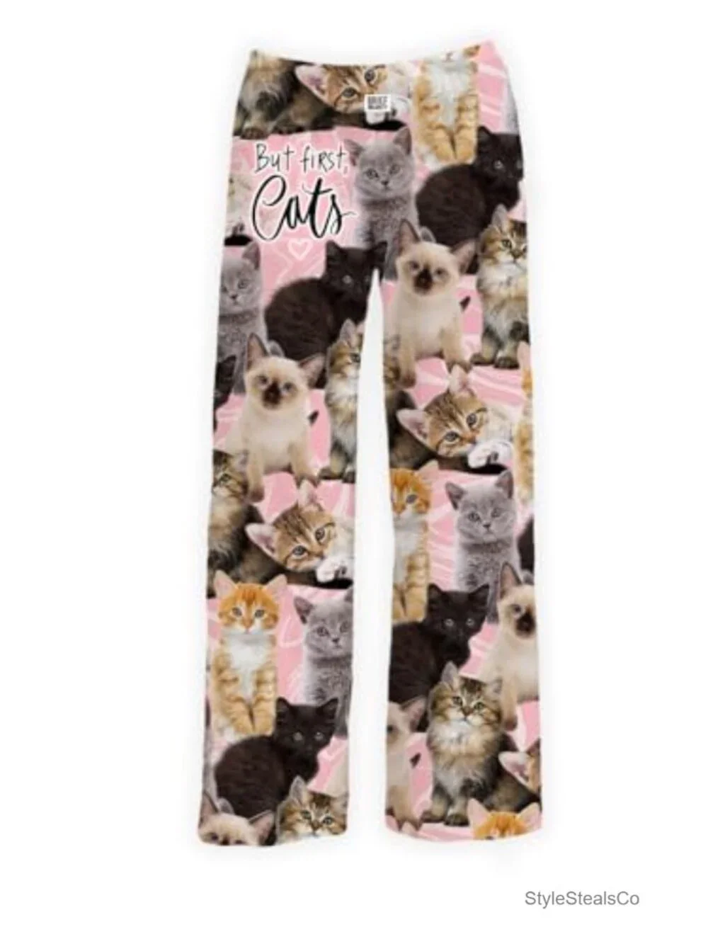 Silky Cat Print Lounge Pajama Pants for Women Men Unisex Sleep Bottoms